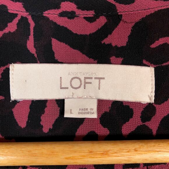 Ann Taylor  LOFT Womens Blouse Maroon Black Floral Long Sleeve Sheer Large - Picture 6 of 11